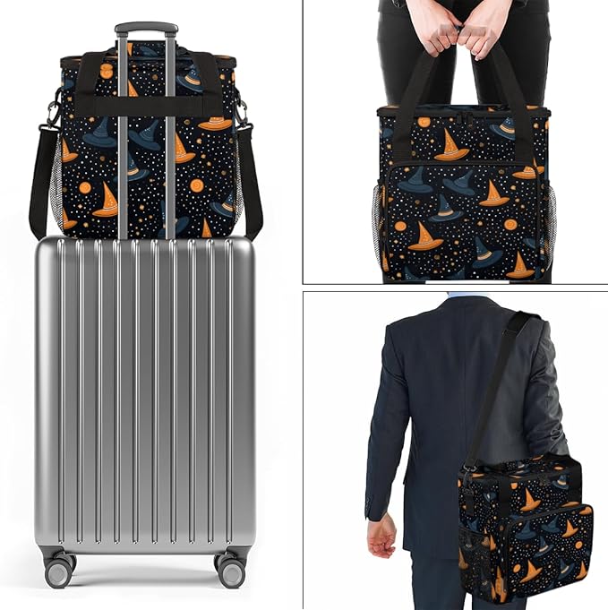 Mystical Halloween Witch Coffee Maker Carrying Bag Travel Storage Bag Compatible with K-Mini or K-Mini Plus Single Serve Coffee Brewer Carrying Case with Multiple Pockets &amp Shoulder Strap