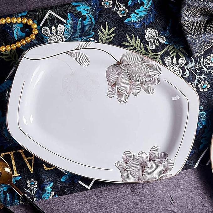 Porcelain Dinnerware Set Line Drawing Petal Decoration Bone China Tableware SetDishes/PlateCeramic DinnerFine China DinnerwareDishwasher Microwave SafeB56 Pieces Serve 10 People