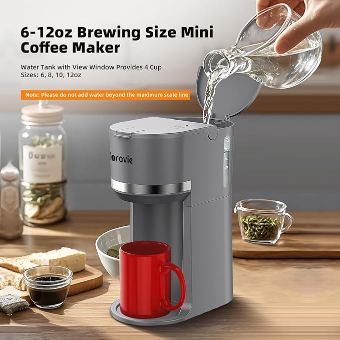 Mini Single Serve Coffee Maker for K Cup Pods and Ground Coffee Fast Brew One Cup Coffee Machine with Descaling Reminder and Water Window 6 to 12 oz. Brew Sizes Gray