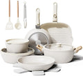 19 Pcs Pots and Pans Set Non Stick Ceramic Cookware Set with Removable Handles Non Toxic Induction Kitchen Cookware Sets RV CookwareDishwasher/Oven Safe PFAS/PTFE/PFOA Free Cream White
