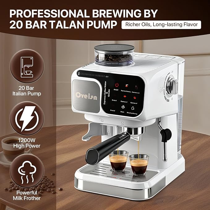 Espresso Machine Professional Home Espresso Maker Espresso Coffee Fast Heating for Cappuccino/Latte Coffee Machine for Home Office for Latte Cappuccino-White