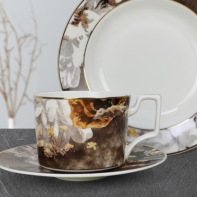 bone china dinnerware sets for 6 kitchen dishes set tableware set for dining include 6.5&amp8&amp10.5&amp12 inch plate European retro floral design