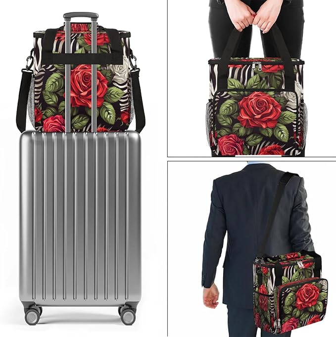 Zebra Print Roses Coffee Maker Travel Bag for K-Mini or K-Mini Plus Single Serve Coffee Brewer Portable Storage Tote Case for Tarvel