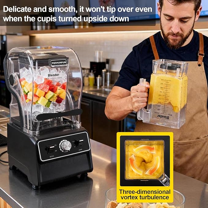 Professional Soundproof Blender True 1800W Commercial Quiet Blender 68oz Dishwasher Safe Square Jar with Precise Scale Sound Shield Enclosure Pure Copper Motor