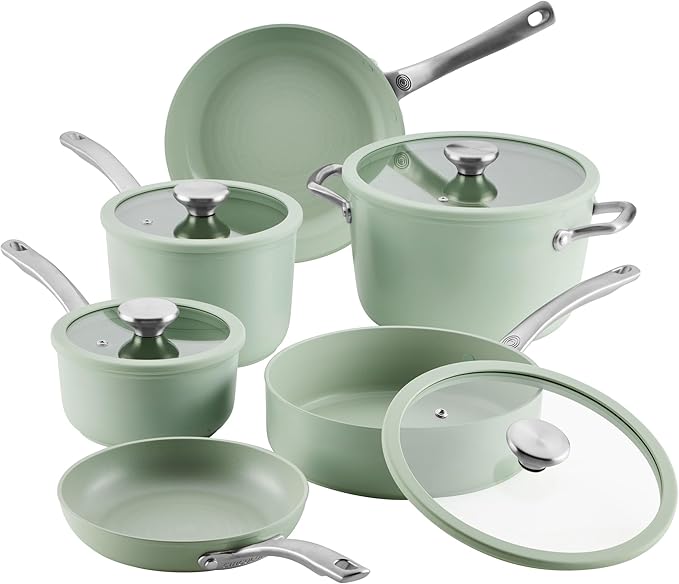 Circulon Halo Ceramic Nonstick Induction Suitable Oven Safe 10-Piece Set Dishwasher Safe - Sage