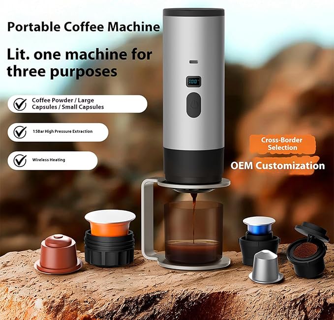 Portable Coffee Maker Espresso Machine Travel Espresso Maker USB-C ChargingHeating Pump Press Coffee Maker Electric Capsule Coffee Machine for RVCar Hiking Camping Office