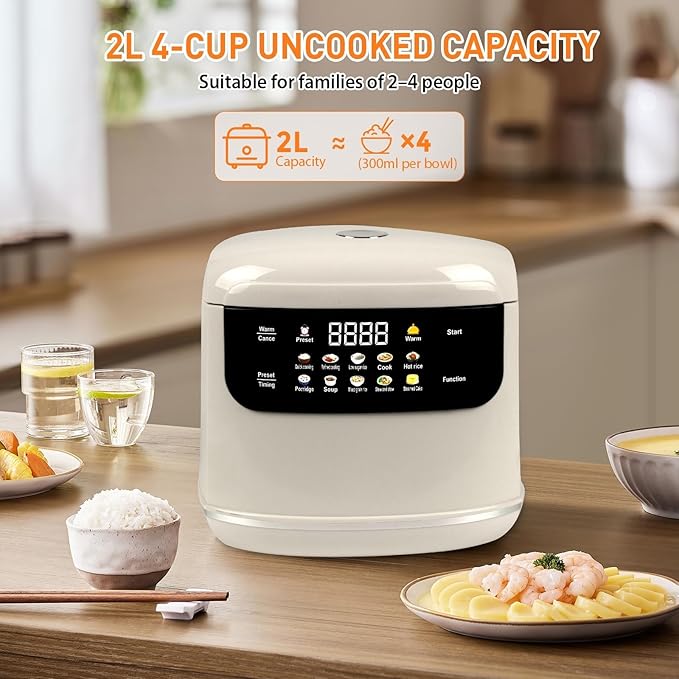 10 in 1 Low Carb Cooker with Steamer Low Sugar 2L Rice Cooker Smart Control Multifunction Rice Cooking 24hr Delay Timer 8hr Keep Warm for White/Brown Rice Porridge and Soup