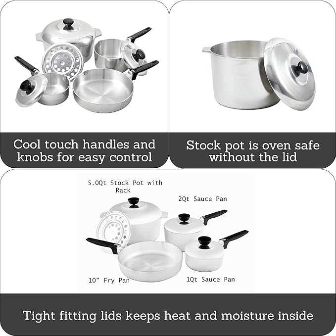 IMUSA USA Heavy Duty 8-Piece Cast Aluminum Cajun Cookware Set Silver