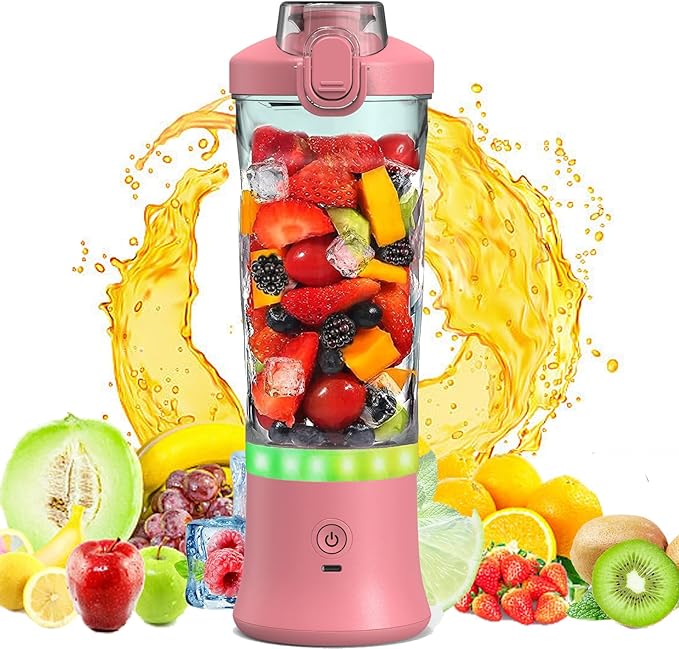 Portable Blender for Smoothies Shakes Juice 20 Oz for Gym Home Office Travel Personal Small Mini Glass Mixer with 6 Blades 150W USB Rechargeable Electric Handheld Blender Cup Watter Bottle