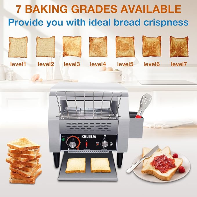 Conveyor ToasterCommercial ToasterHeavy Duty Restaurant ToasterElectric Stainless Steel Toaster Conveyor 300 Slices for Bread Bun Bagel Baked Food1.9KW