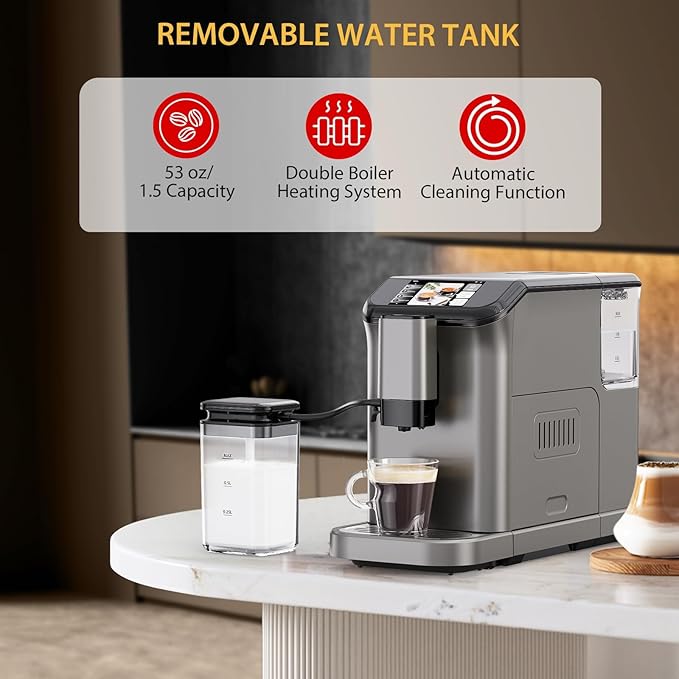 20 Bar Automatic Espresso MachineEspresso Coffee Maker With GrinderAutomatic Milk Frother &amp TFT Screen1.5L Water Tank Espresso &amp Coffee Machines For Cappuccino &amp Cold BrewHome Office -