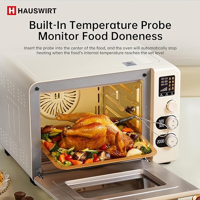 Hauswirt Toaster Oven Air Fryer XL Large Convection Oven Countertop Rotisserie Chicken 42Qt 3-Tier for 5-8 People 8 Mode Smart Toaster Stainless Steel 80°F - 500°F Quick &amp Even Crisp - Ivory