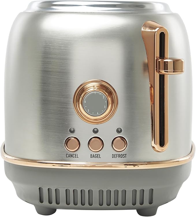 Haden Heritage 2 Slice Wide Slot Stainless Steel Toaster with Adjustable Browning Control &amp Non-Slip Feet Steel &amp Copper