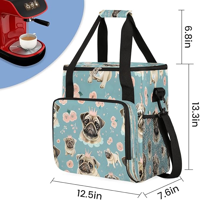 Adorable Dogs Roses Coffee Maker Travel Bag for K-Mini or K-Mini Plus Single Serve Coffee Brewer Portable Storage Tote Case for Tarvel