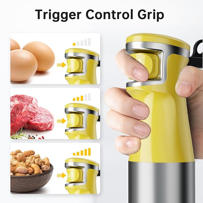 Immersion Blender Handheld Corded Hand Blenders Set 1100W Trigger Variable Speed 5 in 1 Stick Emulsifier with Chopper Whisk and Frother for Soup Baby Food and Smoothies Yellow
