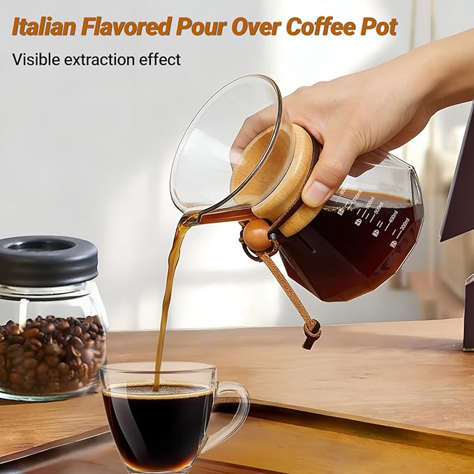 Coffee Pour Over 27.1oz 800ml High Borosilicate Glass Pour Over Coffee Maker Set Camping with Reusable 304 Stainless Steel Filter Hand Brew Carafe Drip Suitable for Electric Ceramic Stove