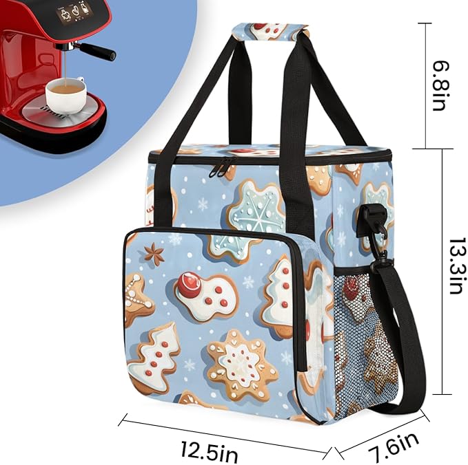 Fantastic Xmas Biscuit Coffee Maker Carrying Bag Travel Storage Bag Compatible with K-Mini or K-Mini Plus Single Serve Coffee Brewer Carrying Case with Multiple Pockets &amp Shoulder Strap
