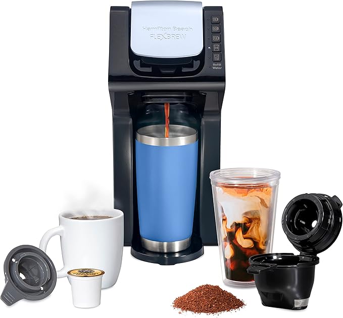Hamilton Beach Gen 4 FlexBrew Single-Serve Hot &amp Iced Coffee Maker with Removable Reservoir Compatible with Pod Packs and Grounds 50 oz 4 Fast Brewing Options Black
