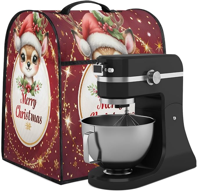 cfpolar Kitchen Aid Mixer Cover Compatible with 6-8 Quarts Christmas Elk Holly Stand Mixer Cover Kitchen Aid Mixers Accessories Appliance Organizer Bag Dust Covers with Zipper Pocket