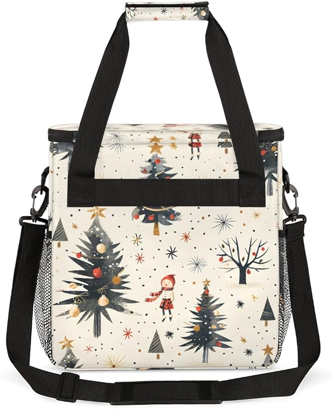 Abstract Xmas Tree Coffee Maker Carrying Bag Portable Travel Storage Tote Bag Compatible with K-Mini or K-Mini Plus Single Serve Coffee Brewer Carrying Case with Multiple Pockets &amp Shoulder Stra