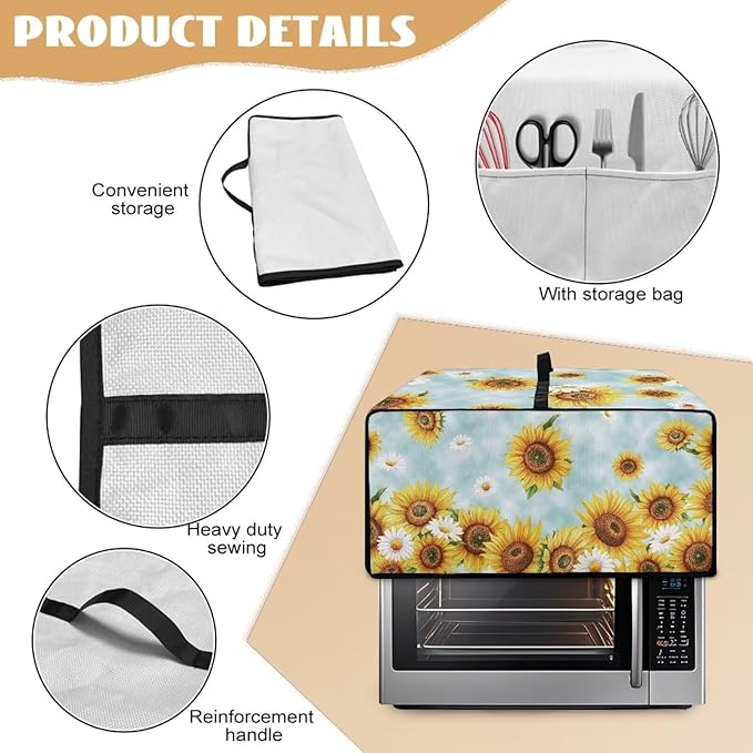 Doojoayie Small Appliance Covers Waterproof Toaster Oven Cover 6 Slice Kitchen Appliance Dust Protector 19.7x16x 10 Compatible with Toaster/Bread Machine Sunflower Print