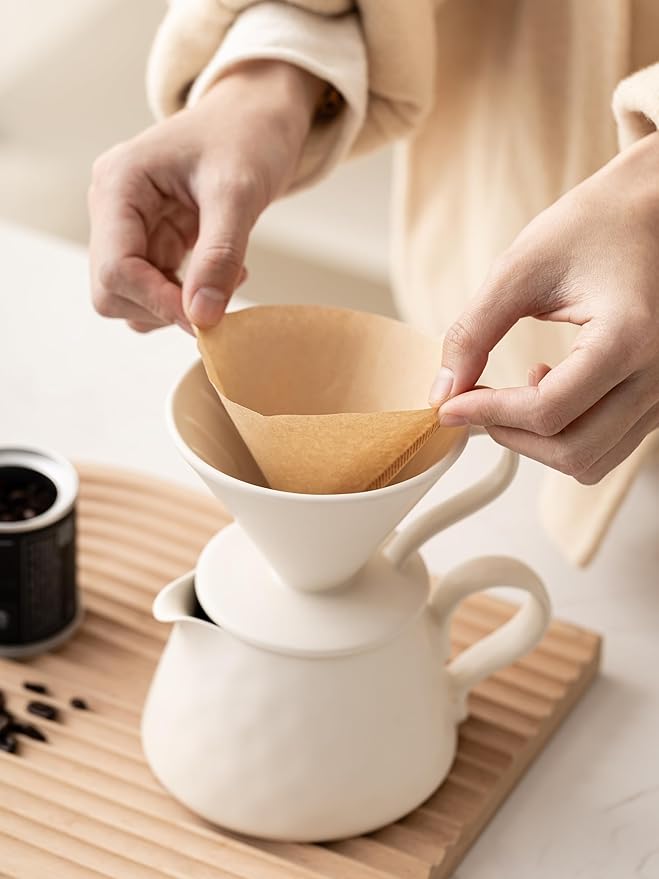Pour Over Coffee MakerCeramic Coffee Maker With 40 pcs Paper Filter15oz/450ml Ceramic Pour Over Coffee Dripper（Off White）