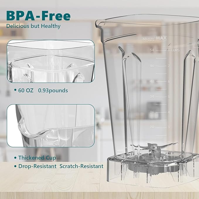 OMMO Blender 1800W Professional High Speed Countertop Blender with Stainless Steel Blades 60oz BPA Free Jar for Shakes and Smoothies Ice and Fruits Dishwasher Safe