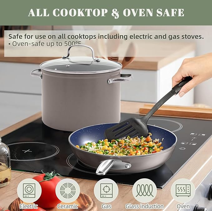 Nuwave 12pc Forged Lightweight Cookware Set G10 Healthy Duralon Ceramic Ultra Non-Stick Coating Vented Tempered Glass Lids Stay-Cool Handles Induction-Ready &amp Works on All Cooktops PFAS Free