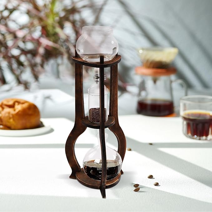 Xuthusman 600ml Durable Glass Iced Coffee Cold Brew Pot Coffee Filter Drip Tower Coffee Maker Coffee Filter Pot 6-8 Cup (Brown)