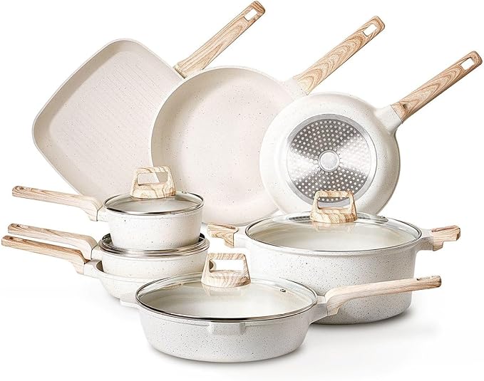 19 Piece Pots and Pans Set Granite Nonstick Cookware Set Induction Ready Kitchen Pots and Pans White