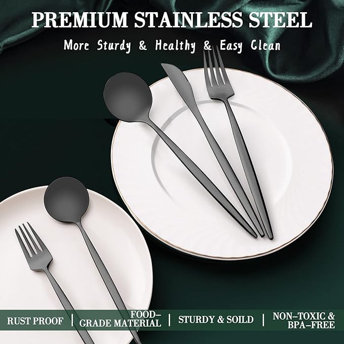 40-Piece Matte Black Silverware Set for 8 CEKEE Stainless Steel Flatware Cutlery Set Cutlery Kitchen Utensils Set for Home Restaurant Apartment Include Knife Forks and Spoons Silverware Set