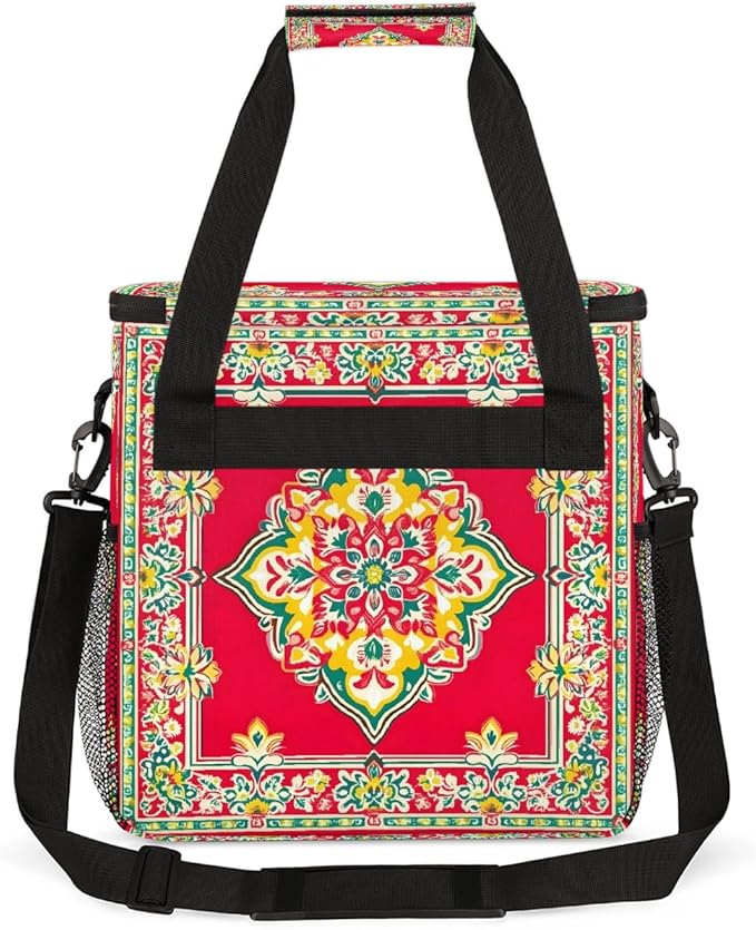 Red Window Mandala Coffee Maker Carring Bag Travel Carrying Storage Tote Bag Compatible with Keurig K-Mini or K-Mini Plus Portable Single Serve Coffee Brewer Case with Pockets for K-cup Pods