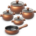 100% Ceramic Non Toxic Healthy Longlasting Lightweight Cookware Set - Oven Safe Up to 1200F Dishwasher Safe - PFAS PTFE PFOA PFOS - Shiny Caramel