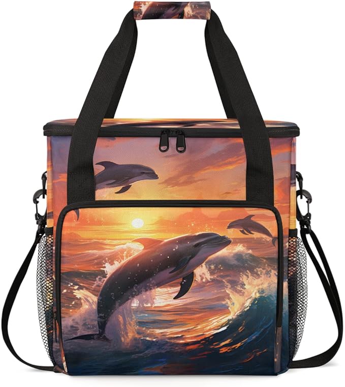 Dolphin Sunset Coffee Maker Carrying Bag Portable Travel Storage Tote Bag Compatible with K-Mini or K-Mini Plus Single Serve Coffee Brewer Carrying Case with Multiple Pockets &amp Shoulder Strap