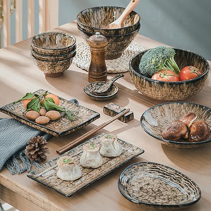 Dinnerware Sets - Luxury Gift Dishes Service Set Japanese Creative Plate and Bowl Sets Dish Set Service for 8 for 2 6 10 People Microwave Oven Dishwasher Safe(10Pcs)