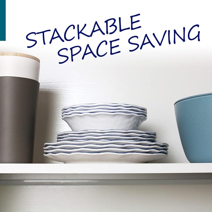 Melamine Dinnerware Set for 4-16 Pcs:Camping Dishes Set with Dinner PlatesSalad PlatesCups and Bowls.Lightweight and Unbreakable.Indoor and Outdoor Use.
