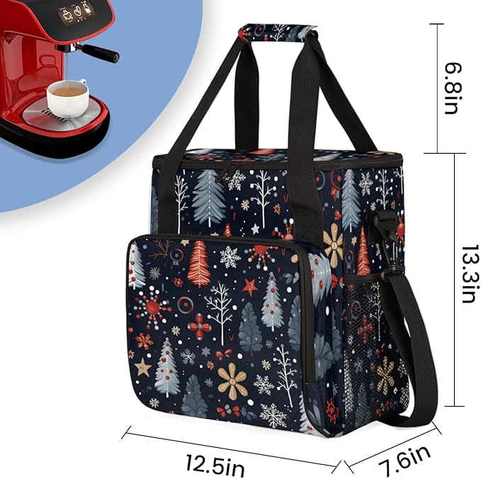 Christmas Tree Coffee Maker Carrying Bag Cartoon Tree Travel Storage Bag Compatible with K-Mini or K-Mini Plus Single Serve Coffee Brewer Carrying Case with Multiple Pockets &amp Shoulder Strap