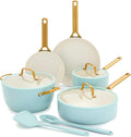 GreenPan Nonstick Reserve Pro 10 Piece Cookware Set NSF Certified Ceramic Hard Anodized PFAS-Free Pots &amp Pans Set with Lids Stainless Steel Handles Oven &amp Dishwasher Safe Seaside Blue