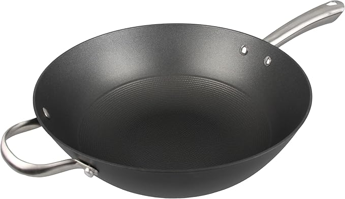 Cuisiland 12.5 Honeycomb Cast Iron Wok with Dual Handles – Non-Stick Stir-Fry Pan Stainless Steel Long Handles Oven Safe Classic Cast Iron Heat Retention