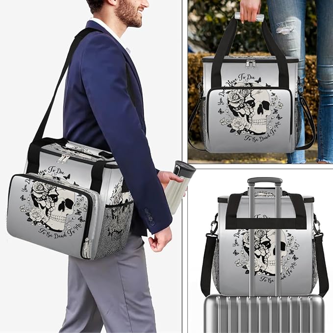 Halloween Skull Flower Butterfly Coffee Maker Carring Bag Travel Carrying Storage Tote Bag Compatible with Keurig K-Mini or K-Mini Plus Portable Single Serve Coffee Brewer Case with Pockets