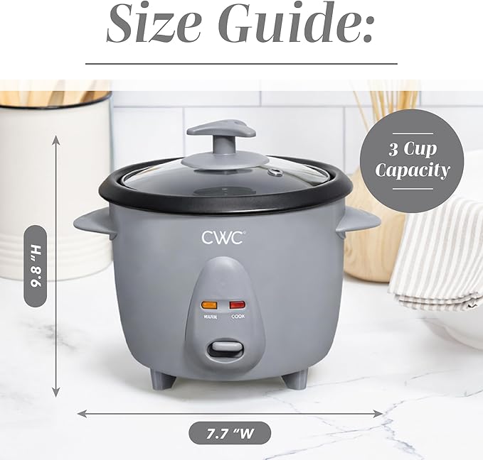 COOK WITH COLOR 6 Cup Rice Cooker 300W - Effortless Cooking and Perfectly Cooks 3 Cups of Raw Rice for 6 Cups of Cooked Rice Grey