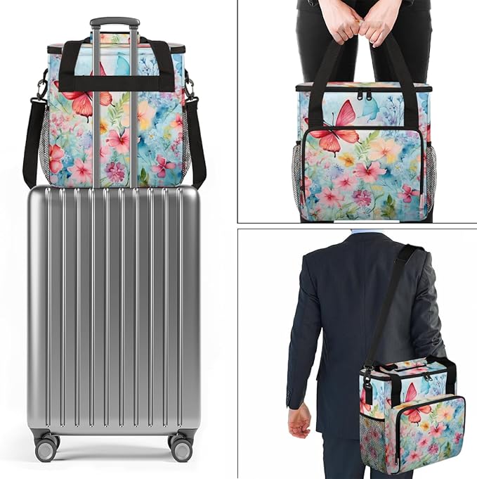 Abstract Butterfly Coffee Maker Carrying Bag Watercolor Butterfly Travel Storage Bag Compatible with K-Mini or K-Mini Plus Single Serve Coffee Brewer Carrying Case with Pockets &amp Shoulder Strap