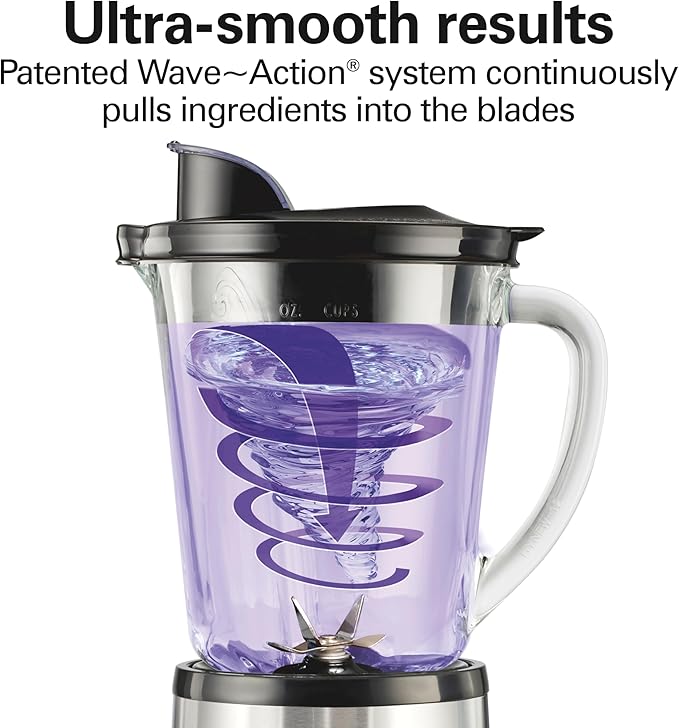 Hamilton Beach Wave Crusher Blender For Smoothies With 40 Oz Glass Jar and 14 Functions Ice Sabre Blades &amp 700 Watts for Consistently Smooth Results Black + Stainless Steel (54221)