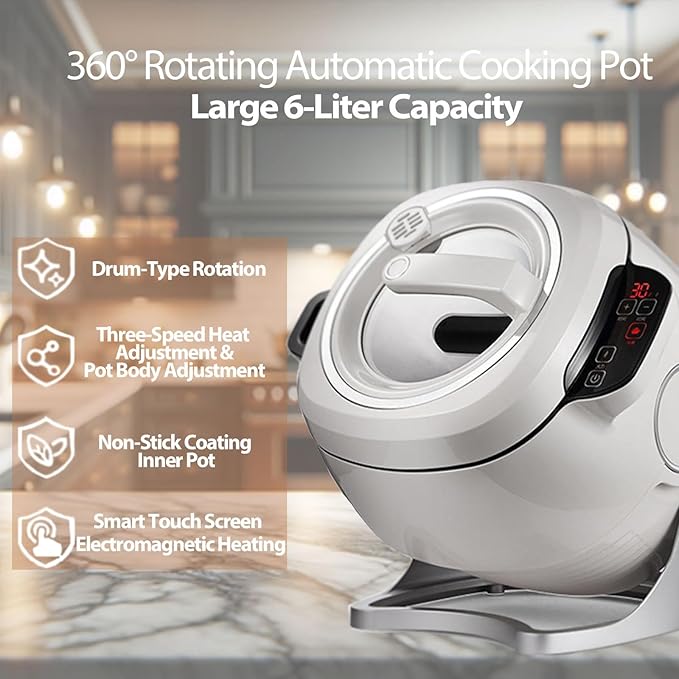 Automatic Cooking Machine 360° Automatic Rotating Fried Rice Machine 2000w 6l Automatic Cooking Pot Three-Speed Pot/Speed Adjustable