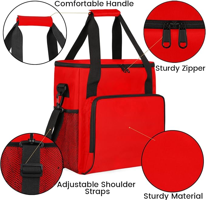 Red Coffee Maker Carrying Bag Waterproof Insulated Leakproof Cooler Bag Portable Storage Tote Bag Organizer With Shoulder Strap