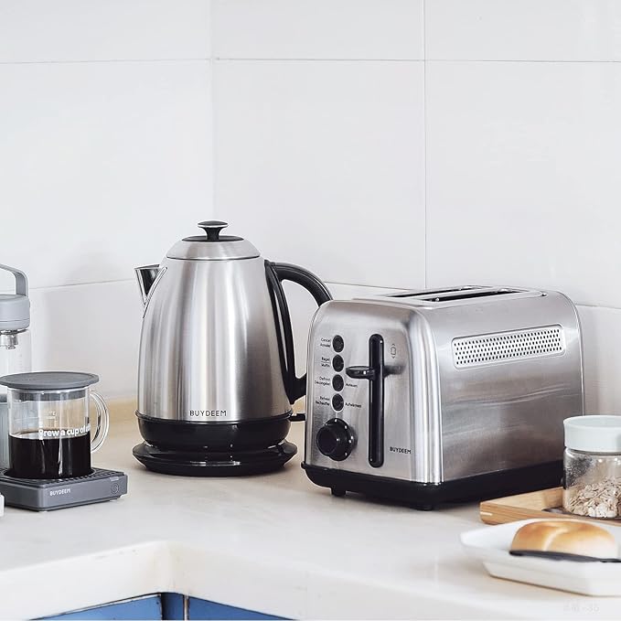 BUYDEEM DT620 2-Slice Toaster Silver with K640N Electric Kettle 1.7L Silver