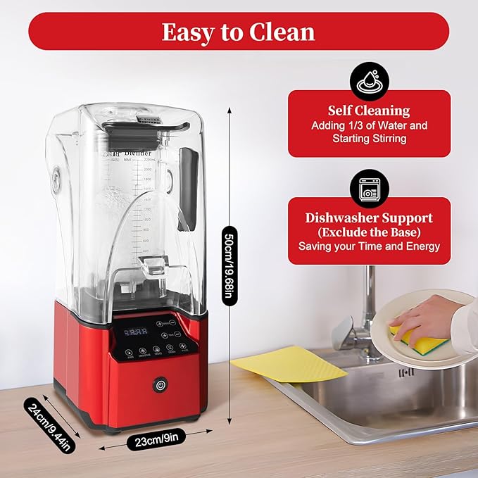 Commercial Blender 2200W Blender Fruit Juicer Smoothie with Soundproof Cover Blender &amp 4 Preset Speeds 74-oz Large Capacity Blenders for Milkshakes Ice Cream Juices Strong &amp Quiet