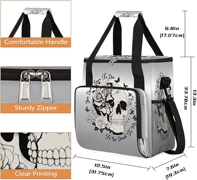Halloween Skull Flower Butterfly Coffee Maker Carring Bag Travel Carrying Storage Tote Bag Compatible with Keurig K-Mini or K-Mini Plus Portable Single Serve Coffee Brewer Case with Pockets