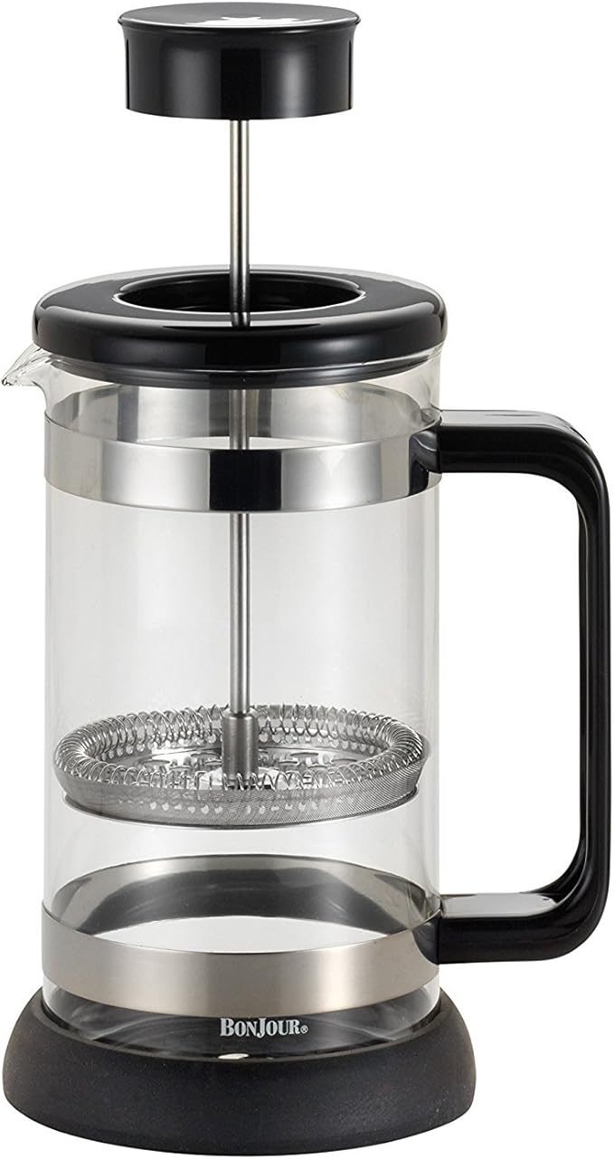 BonJour Coffee Borosilicate Glass French Press with Coaster &amp Scoop 33.8-Ounce Riviera Black