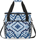 Boho Aztec Coffee Maker Carrying Bag Blue Stripe Travel Storage Bag Compatible with K-Mini or K-Mini Plus Single Serve Coffee Brewer Carrying Case with Multiple Pockets &amp Shoulder Strap